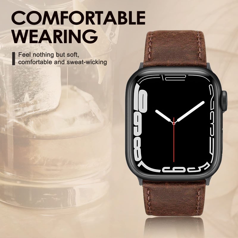 SWEES Leather Band Compatible for Apple Watch 42mm 44mm 45mm, Genuine Leather Replacement Wristband Strap Compatible iWatch Series 7 6 5 4 3 2 1 SE Sports & Edition Men And Women, Retro Brown - Image 3
